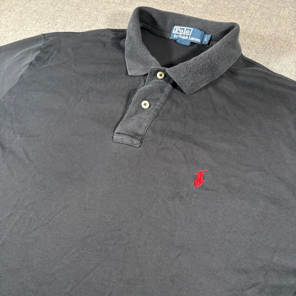 Polo Ralph Lauren Polo Shirt Mens L Black Short Sleeve Red Pony Logo Jersey